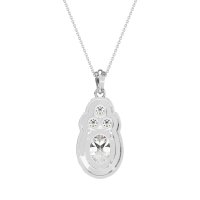 Oval Halo Three-Stone Necklace