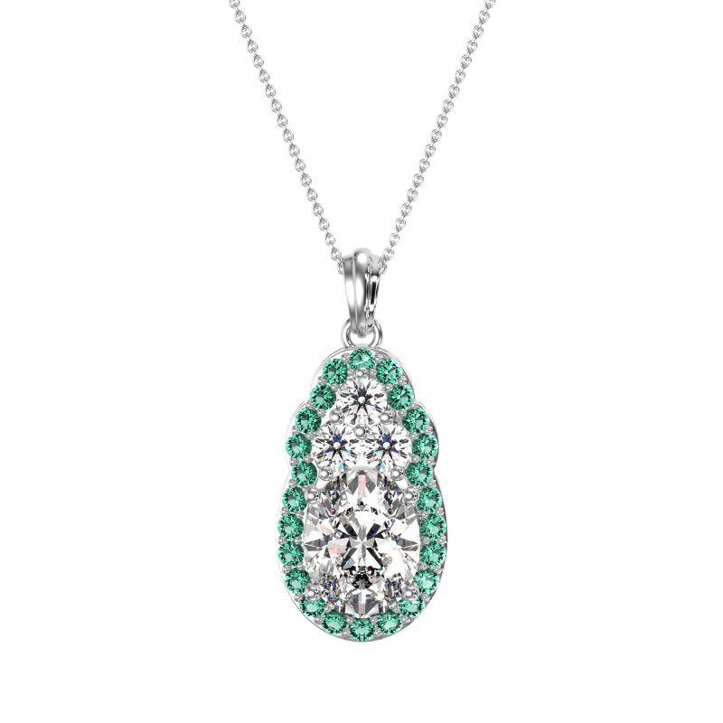 Oval Halo Three-Stone Necklace