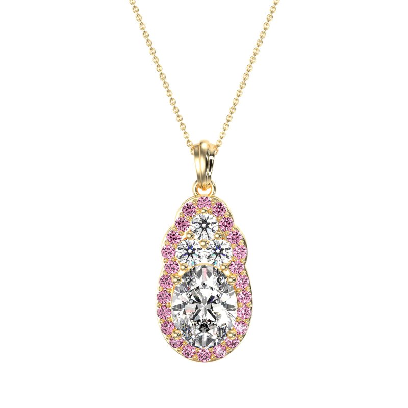 Oval Halo Three-Stone Necklace