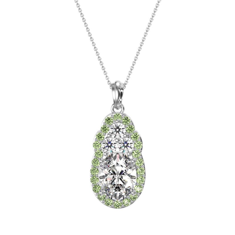 Oval Halo Three-Stone Necklace