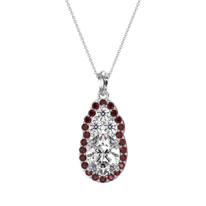 Oval Halo Three-Stone Necklace