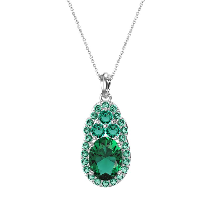 Oval Halo Three-Stone Necklace