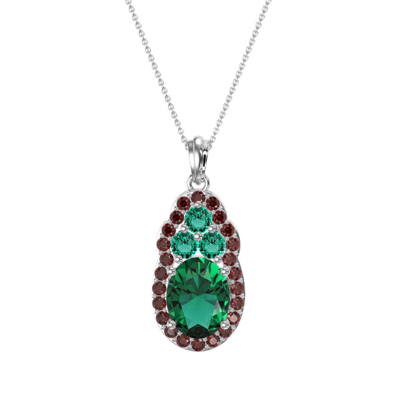 Oval Halo Three-Stone Necklace