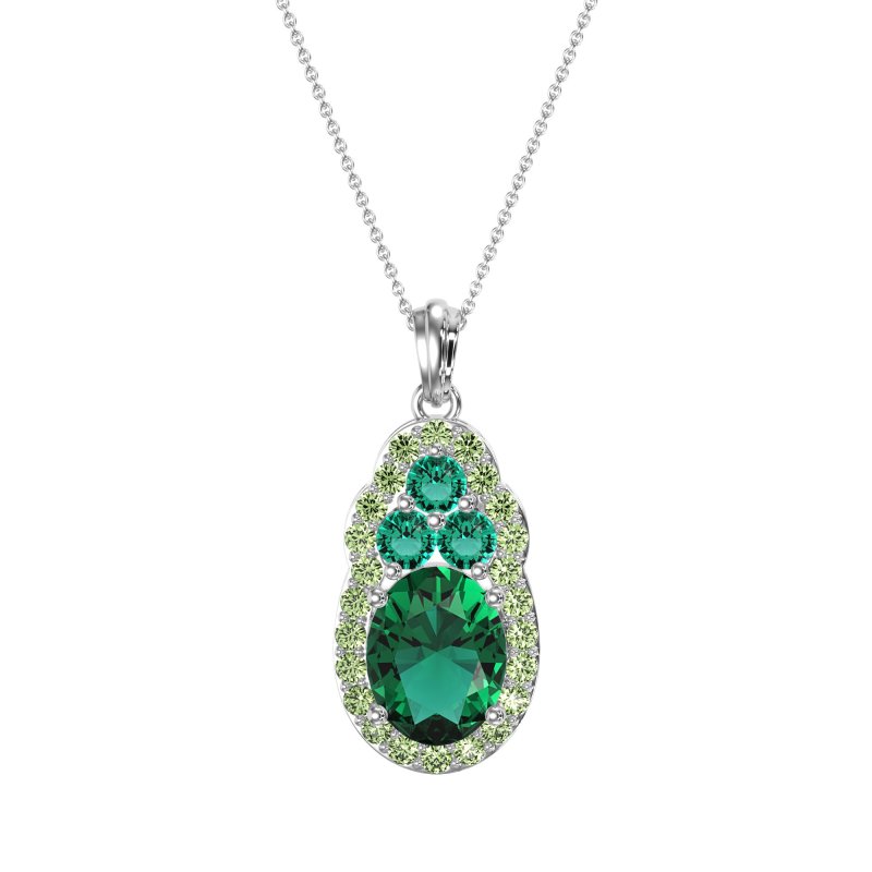 Oval Halo Three-Stone Necklace