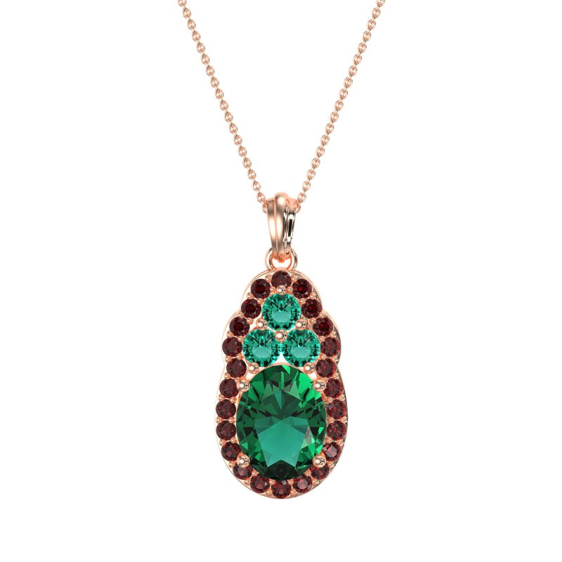 Oval Halo Three-Stone Necklace