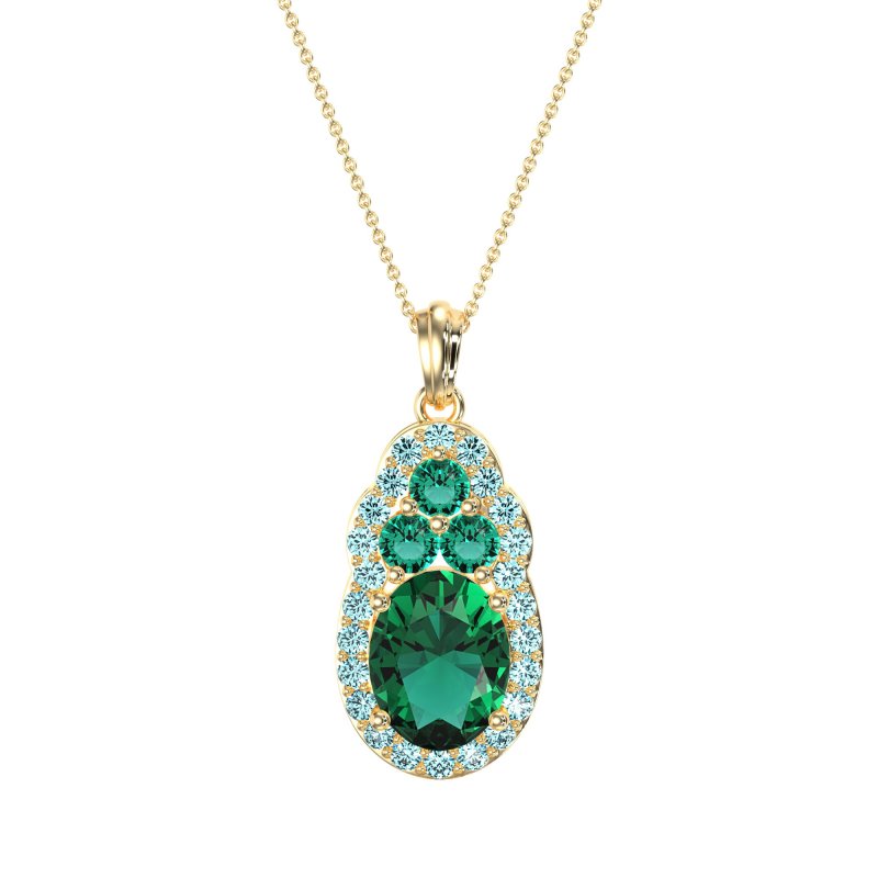 Oval Halo Three-Stone Necklace