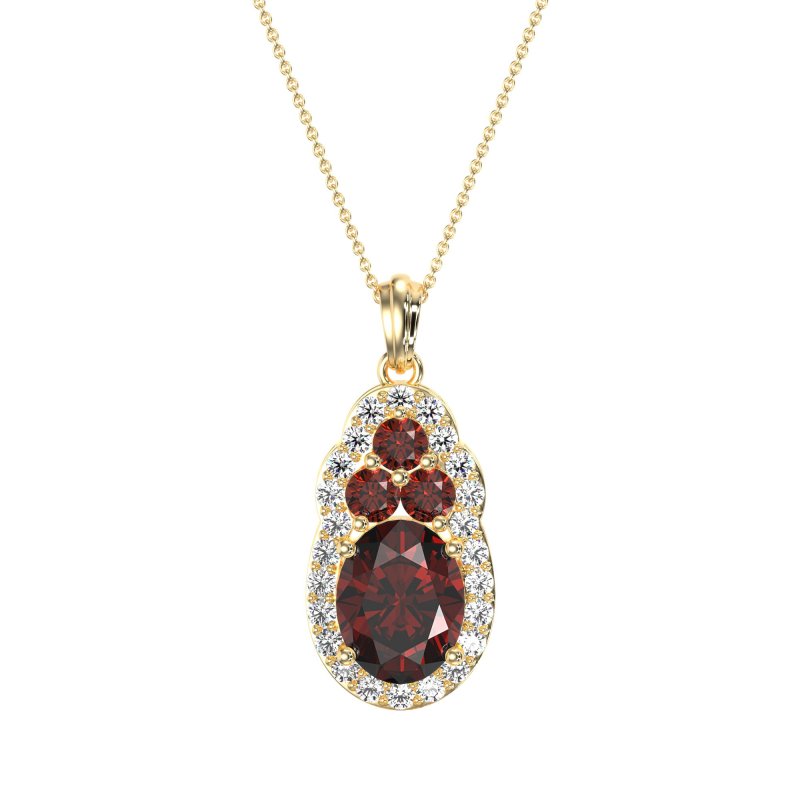 Oval Halo Three-Stone Necklace