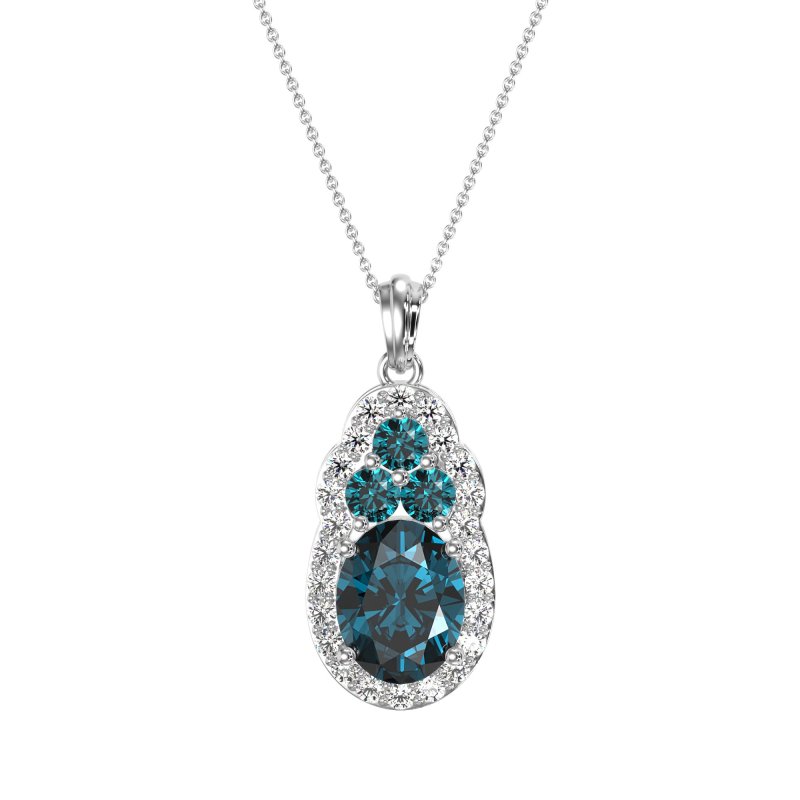 Oval Halo Three-Stone Necklace