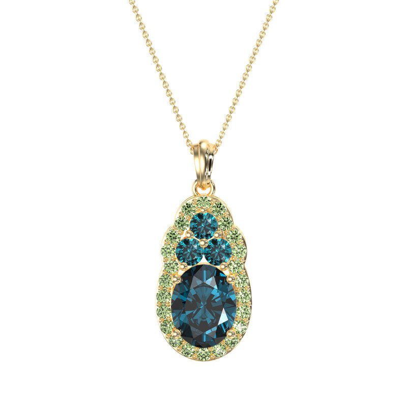 Oval Halo Three-Stone Necklace