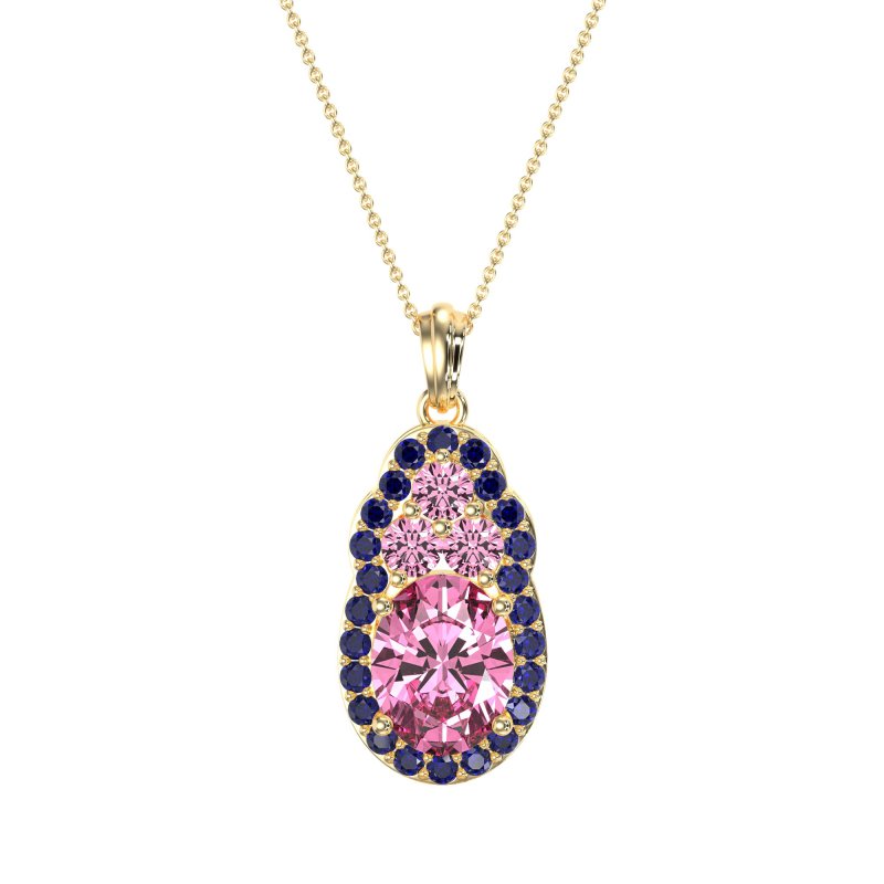 Oval Halo Three-Stone Necklace