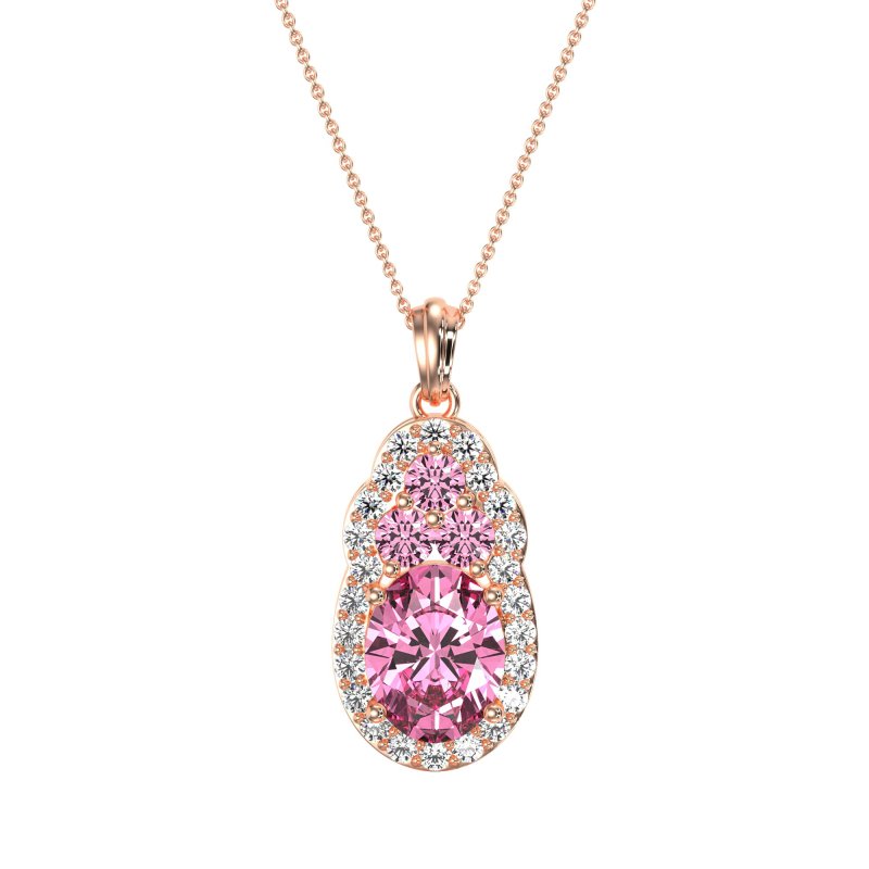 Oval Halo Three-Stone Necklace