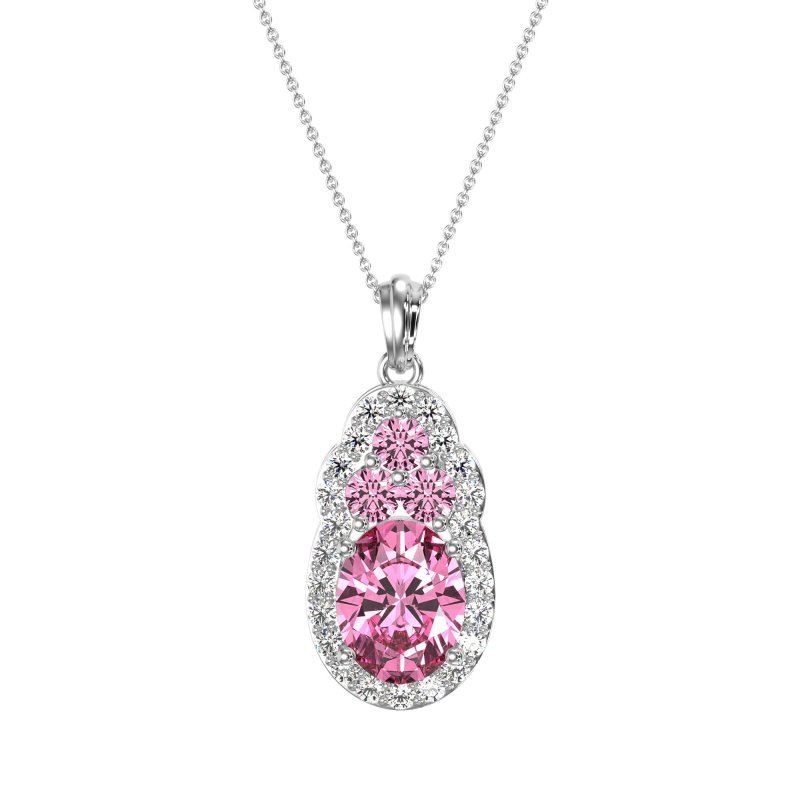 Oval Halo Three-Stone Necklace