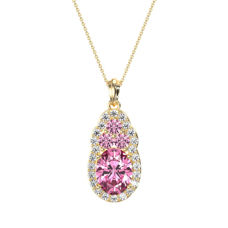 Oval Halo Three-Stone Necklace