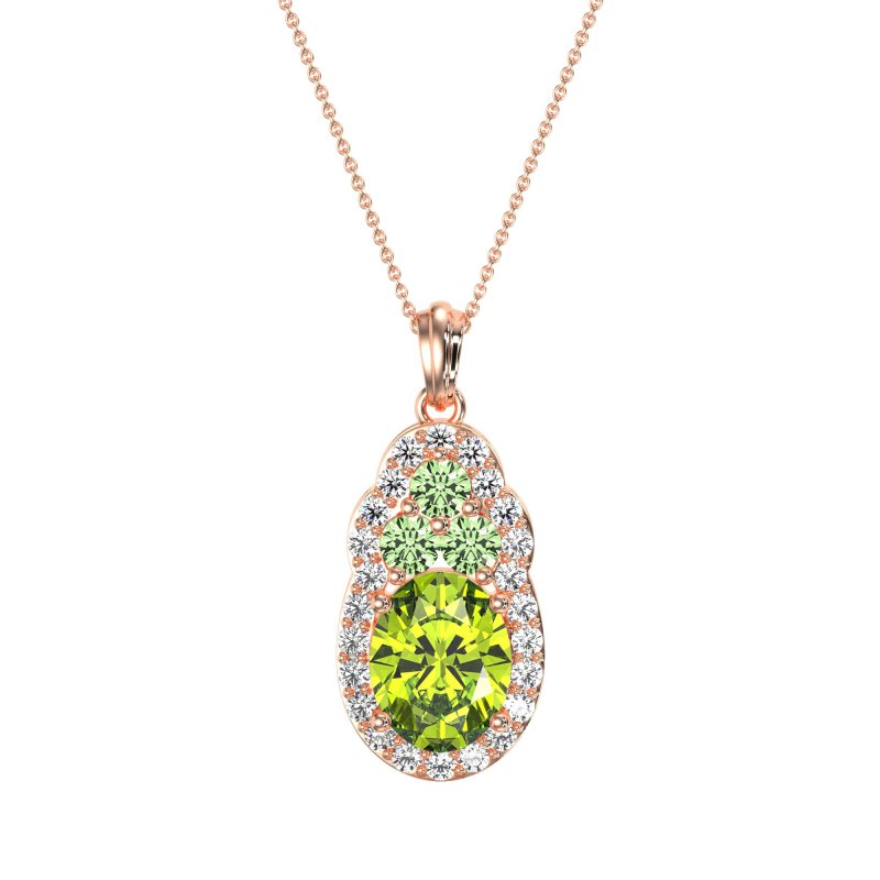Oval Halo Three-Stone Necklace