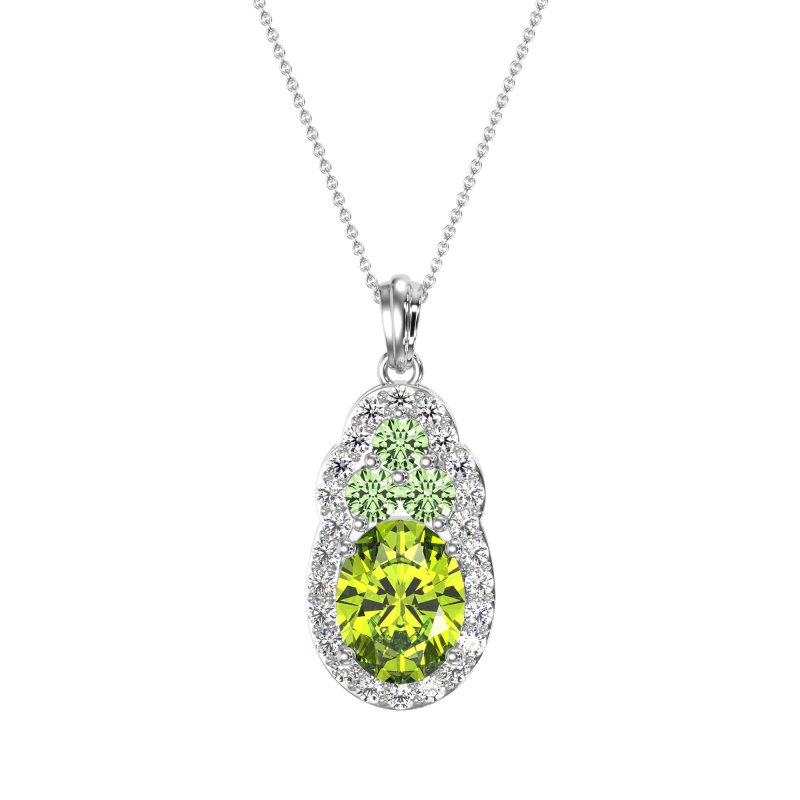 Oval Halo Three-Stone Necklace