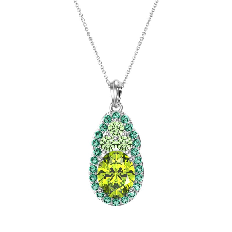 Oval Halo Three-Stone Necklace