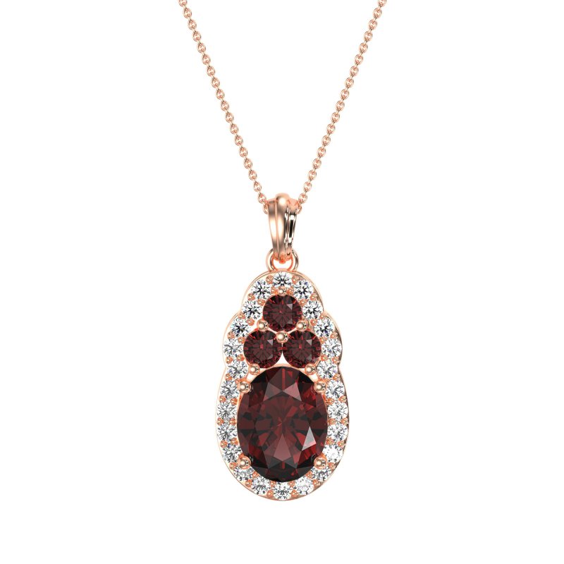 Oval Halo Three-Stone Necklace
