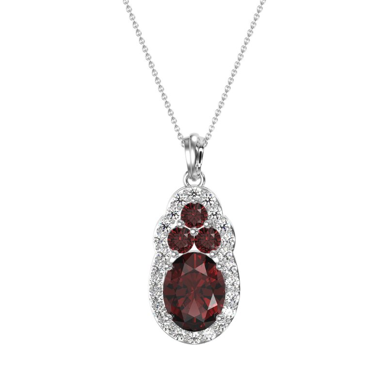 Oval Halo Three-Stone Necklace