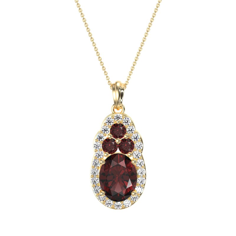 Oval Halo Three-Stone Necklace