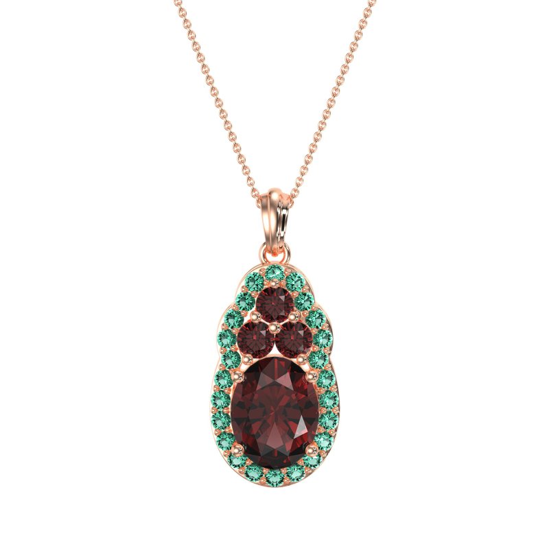 Oval Halo Three-Stone Necklace