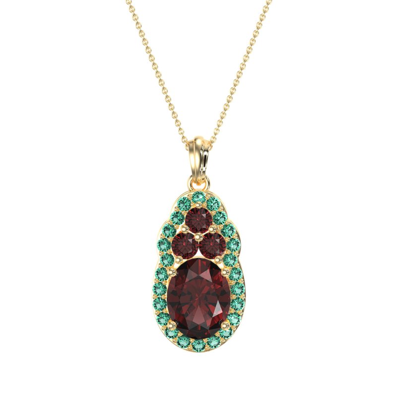 Oval Halo Three-Stone Necklace