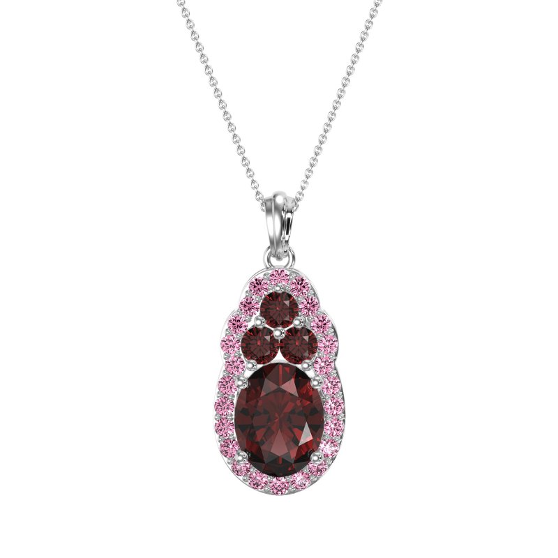 Oval Halo Three-Stone Necklace