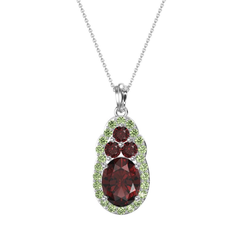 Oval Halo Three-Stone Necklace