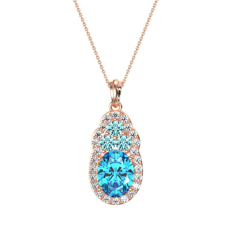 Oval Halo Three-Stone Necklace