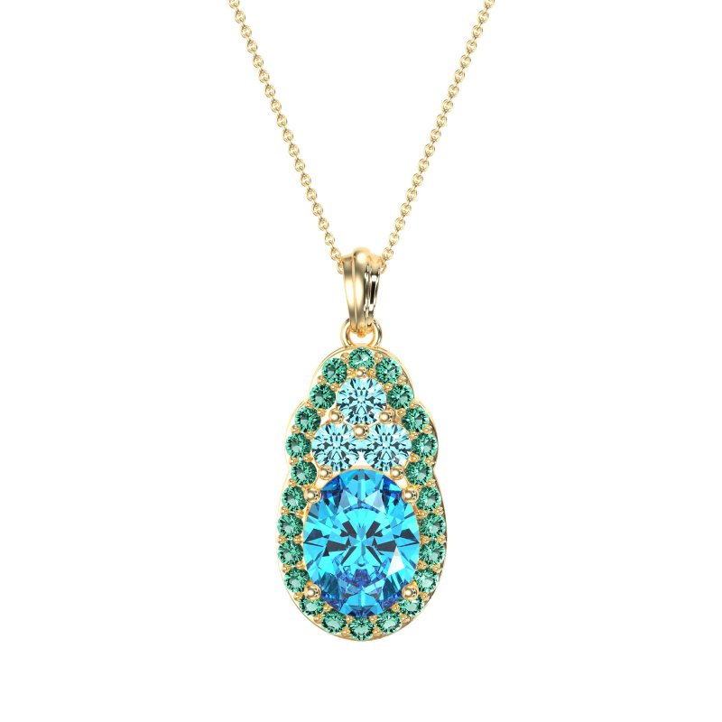 Oval Halo Three-Stone Necklace