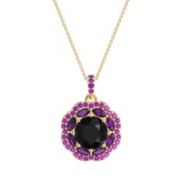 Black Onyx Flower Marquise Halo Necklace With Amethyst In 14k Yellow Gold – Ahisma Necklace