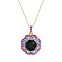 Black Onyx Flower Marquise Halo Necklace With Aquamarine And Amethyst In 14k Yellow Gold – Ahisma Necklace