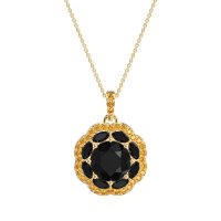 Black Onyx Flower Marquise Halo Necklace With Citrine In 14k Yellow Gold – Ahisma Necklace