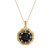 Black Onyx Flower Marquise Halo Necklace With Blue Sapphire And Citrine In 14k Yellow Gold – Ahisma Necklace
