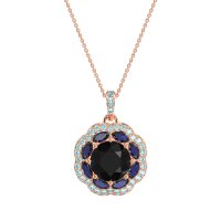 Black Onyx Flower Marquise Halo Necklace With Blue Sapphire And Swiss Blue Topaz In 14K Rose Gold – Ahisma Necklace