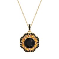 Black Onyx Flower Marquise Halo Necklace With Citrine In 14k Yellow Gold – Ahisma Necklace