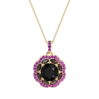 Black Onyx Flower Marquise Halo Necklace With Garnet And Amethyst In 14k Yellow Gold – Ahisma Necklace