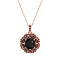 Black Onyx Flower Marquise Halo Necklace With Garnet In 14K Rose Gold – Ahisma Necklace