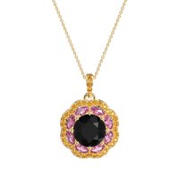 Black Onyx Flower Marquise Halo Necklace With Pink Tourmaline And Citrine In 14k Yellow Gold – Ahisma Necklace