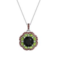 Black Onyx Flower Marquise Halo Necklace With Peridot And Garnet In 14k White Gold – Ahisma Necklace