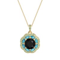 Black Onyx Flower Marquise Halo Necklace With Swiss Blue Topaz And Peridot In 14k Yellow Gold – Ahisma Necklace
