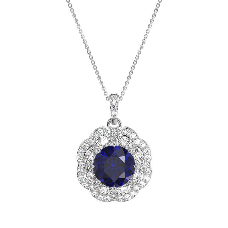 Flower Marquise Halo Necklace