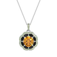 Citrine Flower Marquise Halo Necklace With Black Onyx And Peridot In 14k White Gold – Ahisma Necklace