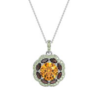 Citrine Flower Marquise Halo Necklace With Garnet And Peridot In 14k White Gold – Ahisma Necklace