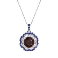 Ruby Flower Marquise Halo Necklace With Diamond And Blue Sapphire In Palladium – Ahisma Necklace