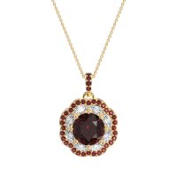 Ruby Flower Marquise Halo Necklace With Diamond In 18k Yellow Gold – Ahisma Necklace